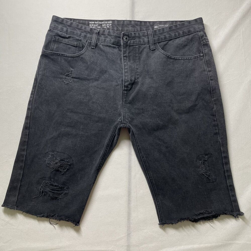 Smoke Rise Men's Distressed Denim Shorts Black Slim Fit Size 40